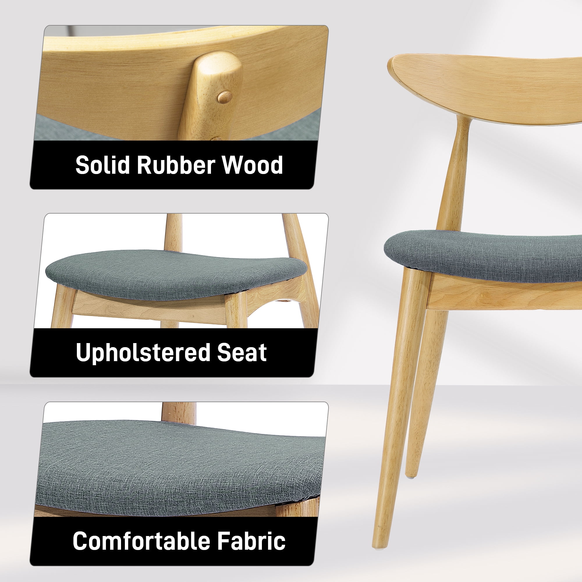 Aukfa Dining Chairs Set of 2, Mid Century Wood Side Chairs with Curved Backrest and Upholstered Seat, Dining Room Chairs for Kitchen, Living Room, Gary