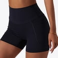 thumbnail image 3 of Pantalones cortos de yoga para mujer Medias deportivas de cintura alta Leggings de entrenamiento de secado rápido para mujer con bolsillos para correr Fitness Negro S, 3 of 6