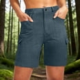 thumbnail image 2 of Womens Shorts with Button Closure, Elastic Waist Multi-Pockets Shorts, Casual Solid Color Cargo Shorts, Summer Outdoor Hiking Jogging Athletic Work | VerBelle,Navy L, 2 of 9