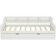 thumbnail image 4 of Twin Size Captain Bed with Bookcase Headboard, Wooden Day Bed Sofa Bed Frame with Extra Storage Shelves, Day Bed with Trundle for Guest Room, Small Bedroom, Study Room, 4 of 8
