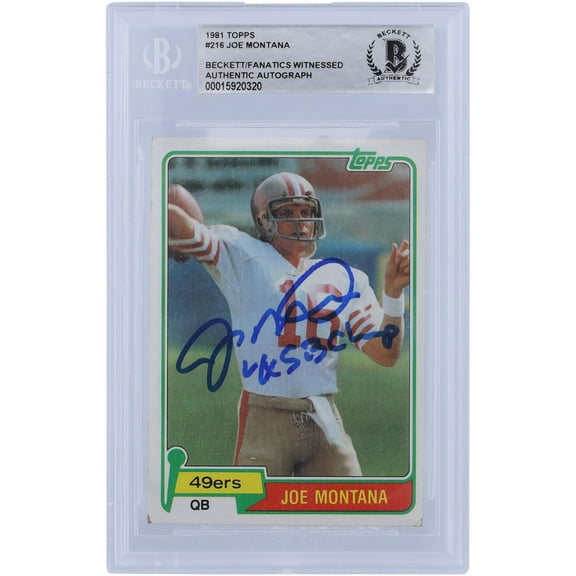 Joe Montana San Francisco 49ers Autographed 1981 Topps Series 1 #216 Beckett Fanatics Witnessed Authenticated Rookie Card with "4X SB Champ" Inscription - Fanatics Authentic Certified