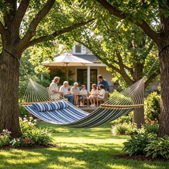 Memoryfield 2-Person Hammock, Adjustable Steel Frame, Outdoor Patio Garden Beach, Blue