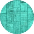 thumbnail image 1 of Ahgly Company Machine Washable Indoor Round Patchwork Turquoise Blue Transitional Area Rugs, 6' Round, 1 of 4
