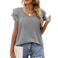 thumbnail image 1 of Luxtrada - Camisetas de verano para mujer, con volantes, manga corta, cuello en V, informales, holgadas (gris, L), 1 of 6