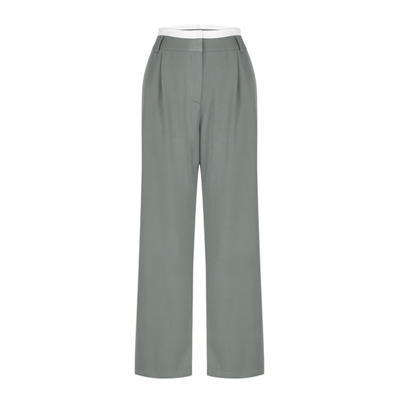 HomeGardon Pants for Women Women's Stitching Waist Solid Color Casual Comfortable Style Suit Straight Trousers,S-XXL