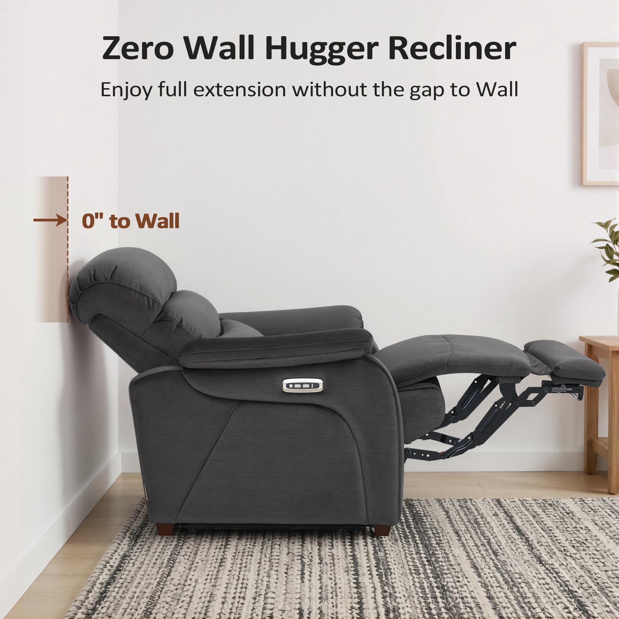 MCombo Zero Wall Hugger Power Recliner Chair for Small Space RV Living Room, Fabric (Dark Grey)
