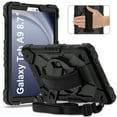 thumbnail image 2 of Case for Samsung Galaxy Tab A9 8.7" 2023 SM-X110 / SM-X115, Rugged Shockproof Case with Crossbody Strap & Pencil Holder [360° Rotating Hand Strap] & Stand, Case for Tab A9 2023, Black, 2 of 9