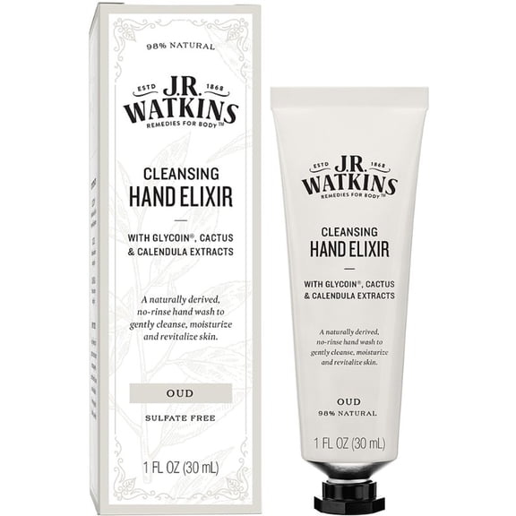J.R. Watkins Oud Hand Elixir, No Rinse Hand Wash, 1oz