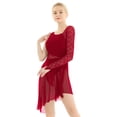 thumbnail image 3 of MSemis Women Girls Lyrical Ballet Dance Costume  Asymmetric Leotard Dresses Burgundy Large, 3 of 7