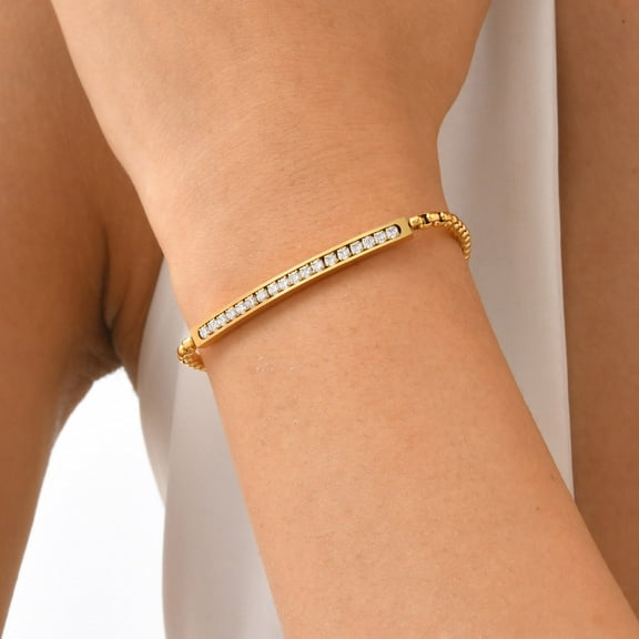 Zircon Chain Bracelets for Women, Non Tarnish Stainless Steel White Zircon Curved Plate Bracelet, Hypoallergenic Jewelry Gift for Girlfriend, Wife