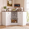 thumbnail image 2 of Homieasy L-Shaped Corner Cabinet, Kitchen Pantry Storage Cabinet with Built-In Outlets & 360° Lazy Susan, Farmhouse Coffee Bar Cabinet,Corner Pantry for Kitchen Dining Living Room,White, 2 of 7
