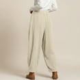 thumbnail image 4 of Women's Corduroy Pants Drawstring Elastic Waist Baggy Wide Leg Trousers Pull On Fall Winter Harem Outfit with Pockets (L, Beige), 4 of 8
