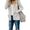thumbnail image 2 of Knit Cardigan Polyester Breathable Open Front Button Up Long Sleeve Loose Sweater Coat for Women White 2XL, 2 of 6