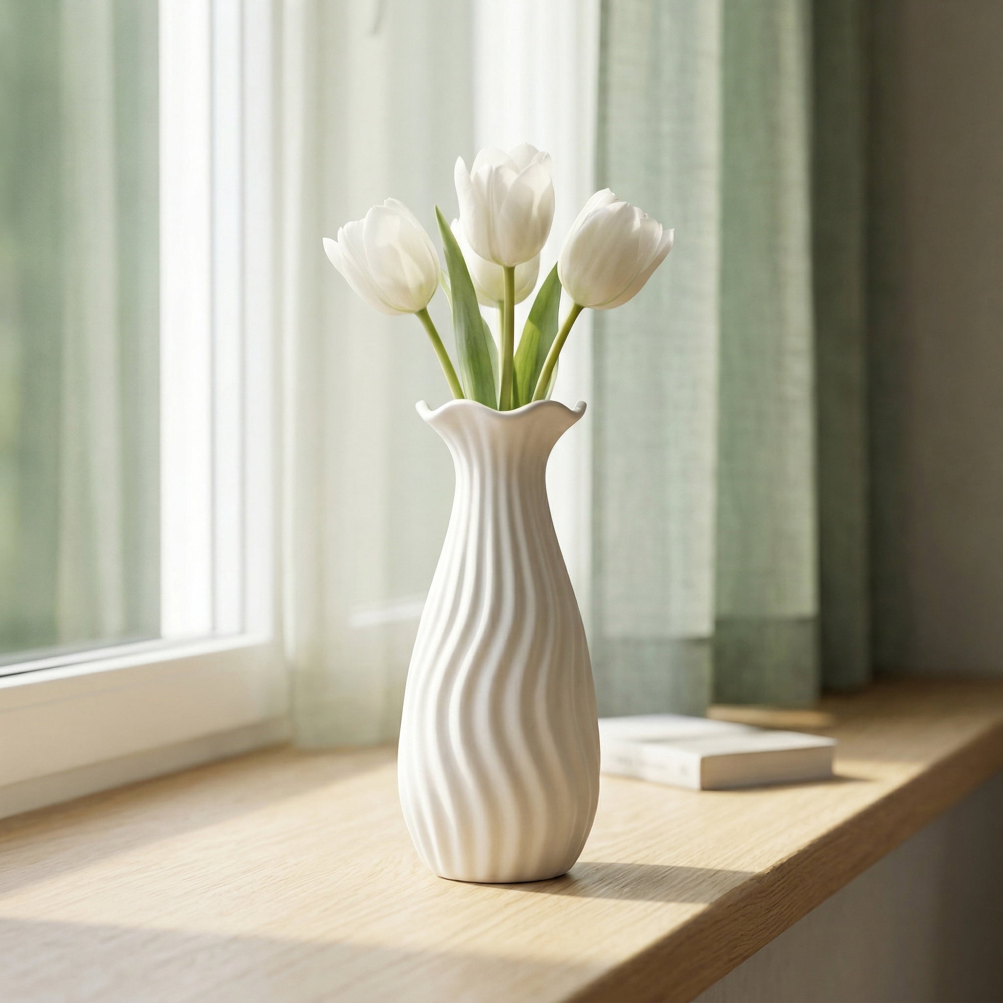 Unique Bargains Slim Ceramic Bud Decorative Vases for Desktop White 2.2"L x 2.2"W x 6.9"H