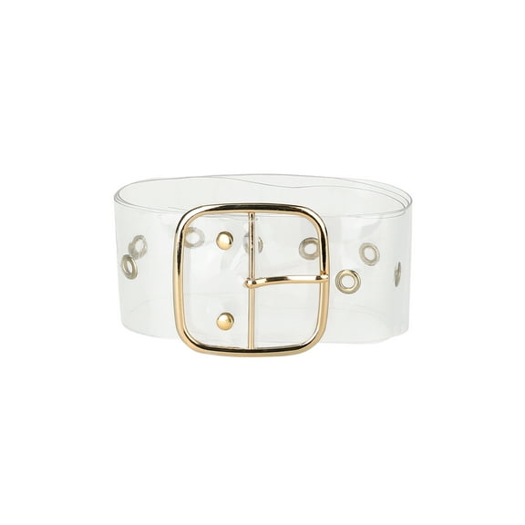 INSPIRE CHIC Women's Grommet Clear Transparent Pin Buckle Wide Waist Belts 75-95cm/29.53-37.40" Gold Square Buckle