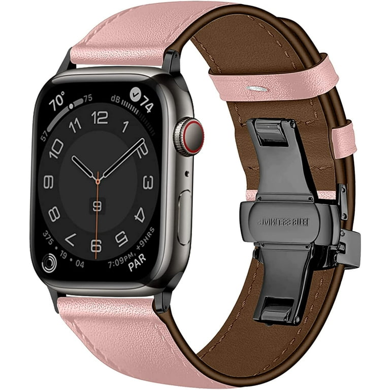 Wearlizer Leather Band Compatible with Apple Watch Band Women 42mm 44mm 45mm  49mm(Ultra), Dressy Leather Strap with D-Shape Metal Buckle for iWatch Bands  Series 8 SE 7 6 5 4 3 2 1 