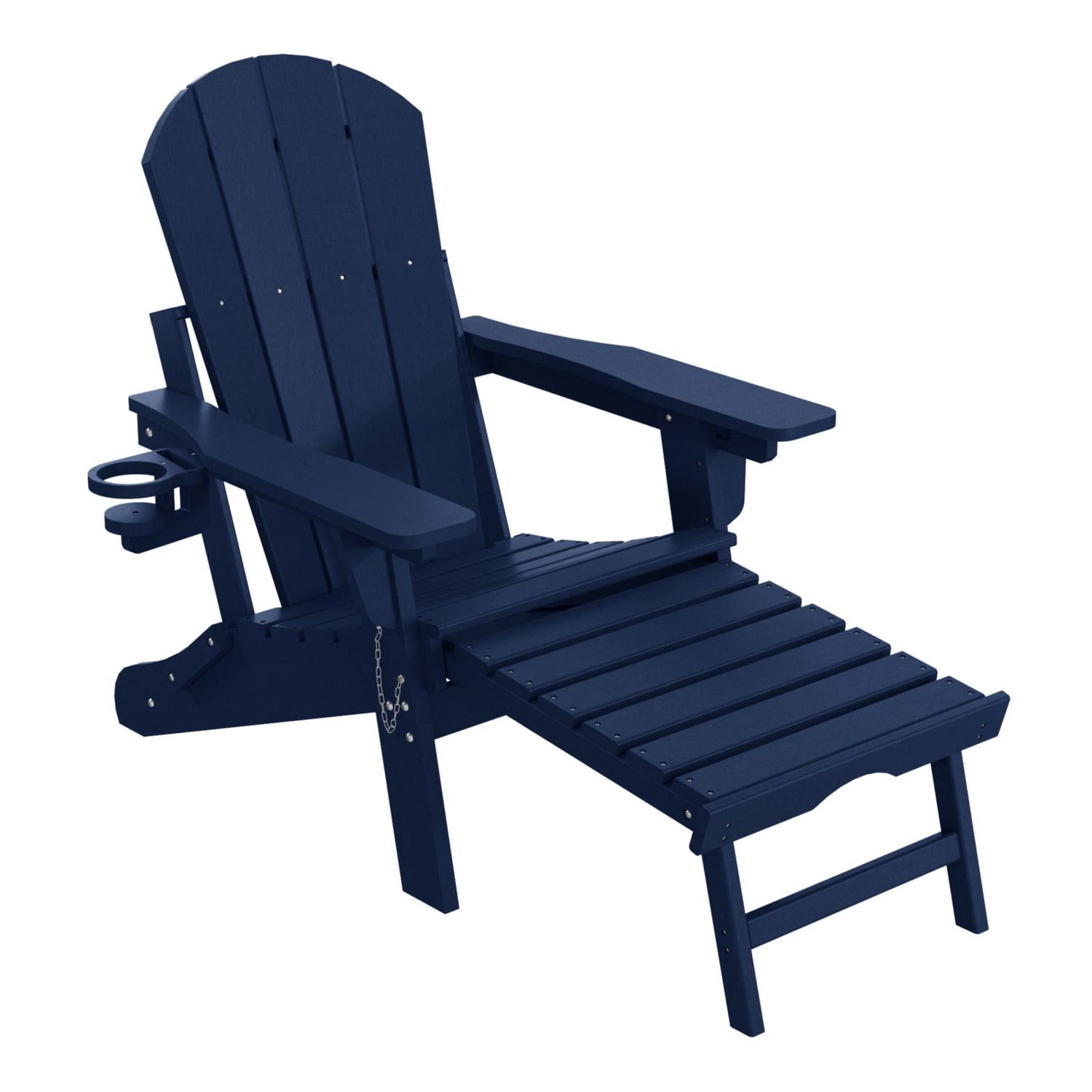 WestinTrends Malibu Folding Adjustable Adirondack Chair with Retractable Ottoman and Cup Holder, Navy Blue