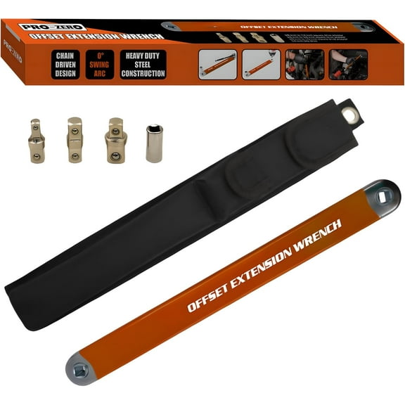 Offset Extension Wrench, Zero Degree Ratchet Extension Set Includes 1/2", 1/4" & 3/8" Drive Adapters, Ideal Universal Ratchet Extensions for Tight Spaces (Orange)