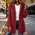 thumbnail image 4 of Women's Fleece Lined Jackets Hooded Cable Textured Zip Front Mid Length Coat Plush Coats for Women Red 2XL, 4 of 6