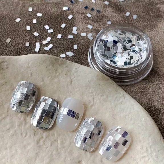 Minimalist Luxury Square Silvery Glitter Nail Art Stickers for Professional Salons & DIY Manicures