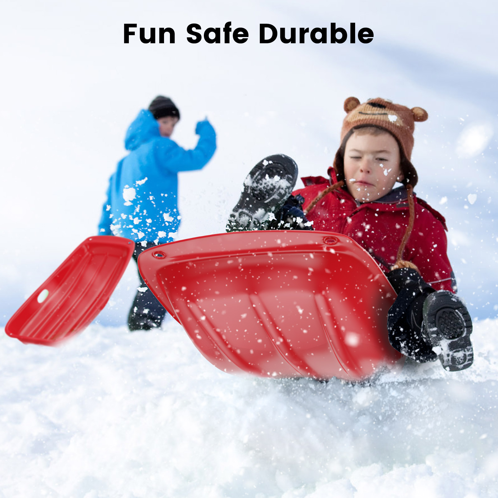 36 Inch Durable Downhill Sprinter Toboggan Snow Sled for Kids Boys Girls Adults with Built-in Handles and Pulling Rope - Red