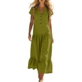 thumbnail image 2 of ClodeEU Women's V Neck Short Sleeve Tiered Midi Dress,Casual A Line Flowy Dress Green,Women's Plus L, 2 of 6