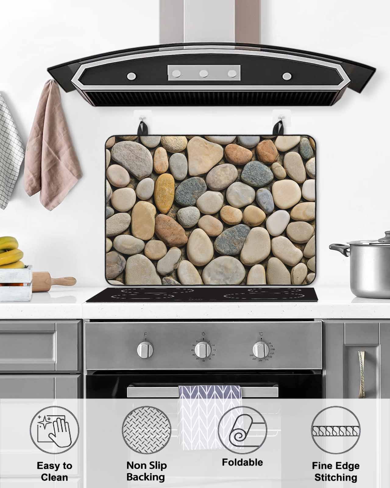 Large Induction Cooktop Protector Mat Cobblestones Stove Top Covers for Electric Stove, Gravel Rock Natural Stones Pattern Art Decorative Stove Burner Cover Mats, Glass Top Stove Cover
