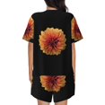 thumbnail image 3 of Kdxio Orange Dalia Print Pajamas Sets for Women Short-Sleeved Pjs with Lounge Shorts Two Piece Sleepwear S-4XL, 3 of 8