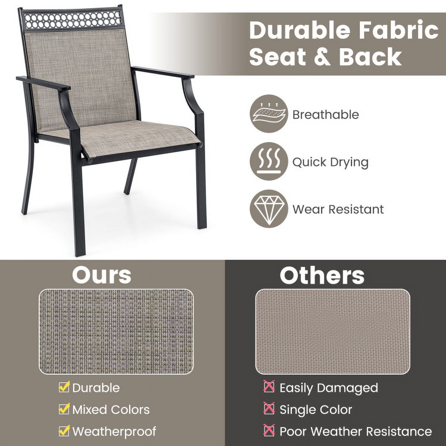 Aimee Lii Patio Chairs Set of 2 with All Weather Breathable Fabric, Outdoor Patio Set, Brown