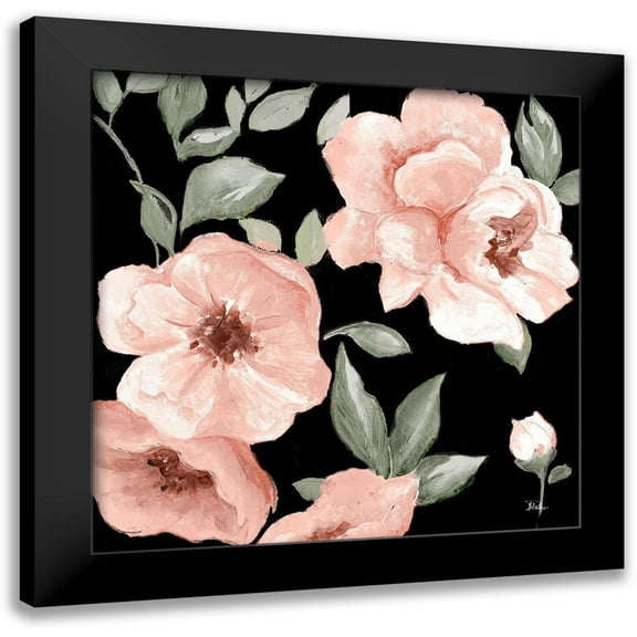 Pinto, Patricia 12x12 Black Modern Framed Museum Art Print Titled - Dusty Rose on Black I