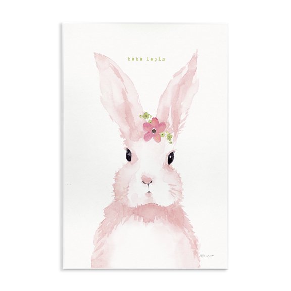 Stupell Industries Cottage Baby Lapin French Pink Watercolor Bunny with Flower Wall Plaque Art, 10 x 15, by Stephanie Workman Marrott
