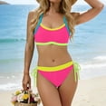 thumbnail image 4 of Ynynloco Women Neon Color Block Halter Bikini Set with Side Tie Two-Piece Swimsuit for Beach Pool, 4 of 5