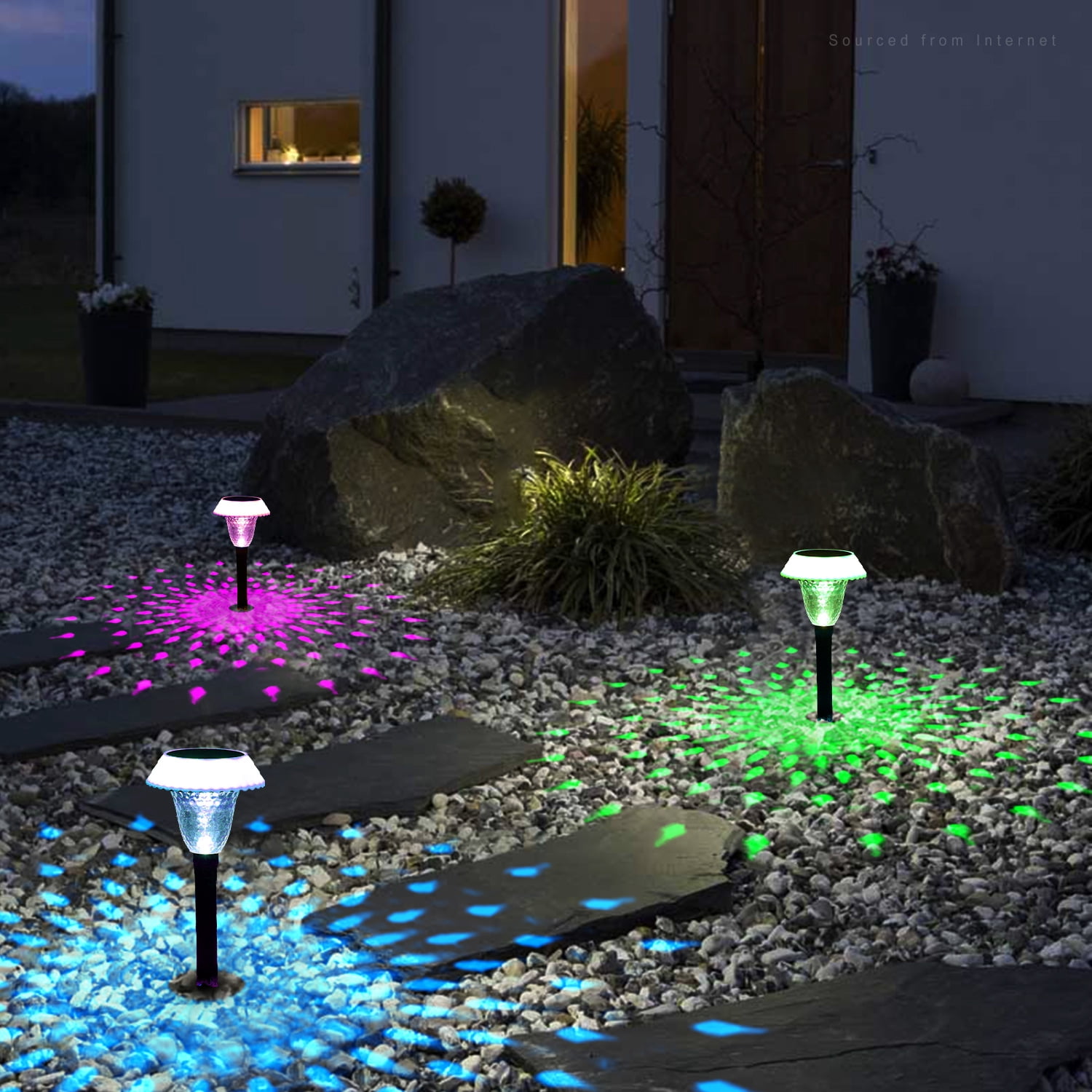 24 Pack Solar Pathway Colorful Lights, Dusk to Dawn Auto 7 Colors Changing LED Garden Lights