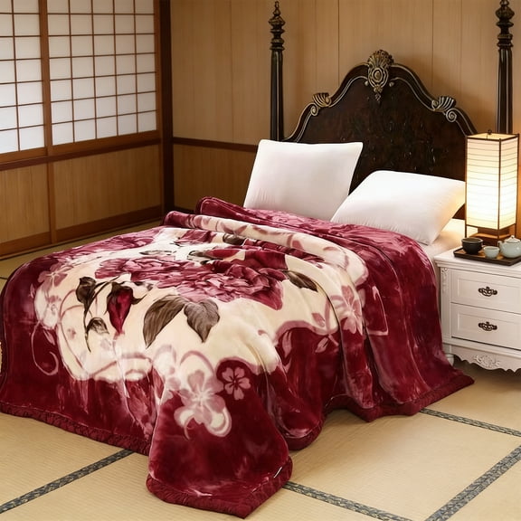 Bxaolu Korean Mink Blanket, Fleece Bed Blanket - 2 Ply Reversible Silky Soft Plush Warm Blanket for Autumn Winter, Floral Printed Bed Blanket, 59"x79", Multicolor