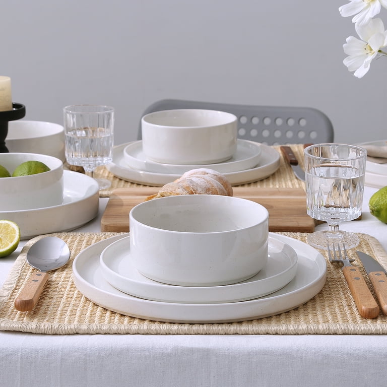 Family stone お皿セット Famiware 12 Piece Dinnerware Set, Stoneware Plates and Bowls
