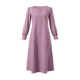thumbnail image 4 of Wdfiry Robe en Coton et Lin pour Femmes Couleur Unie Col Cranté Manches Bouffantes Robe Grande Taille Ample Manches 3/4 Midi, 4 of 4