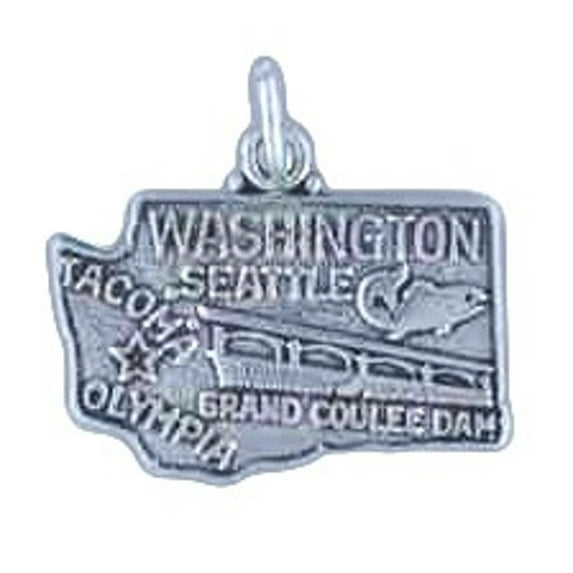 Sterling Silver 18" 1.2mm Box Chain WASHINGTON State Pendant Necklace