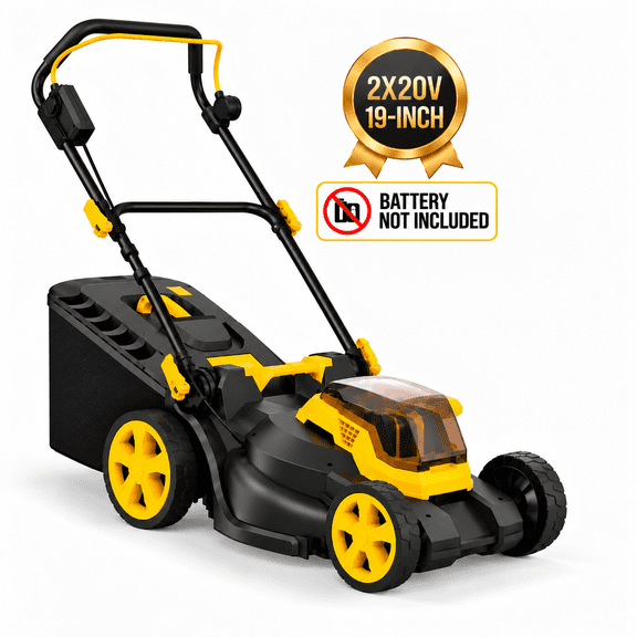 2 x 20V Cordless Lawn Mower, 19-Inch Brushless Push Mower, 6 Cutting Heights, 2-in-1 Mulching & Bagging, 50L Grass Bag, Compatible with DEWALT 20V MAX Batteries, Batteries Not Included