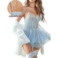 thumbnail image 2 of Sexyfree Women Lingerie with Garter Belt Sexy Chemise Nightwear Deep V Neck Mesh Nighty Lace Dress Sleepwear, 2 of 5