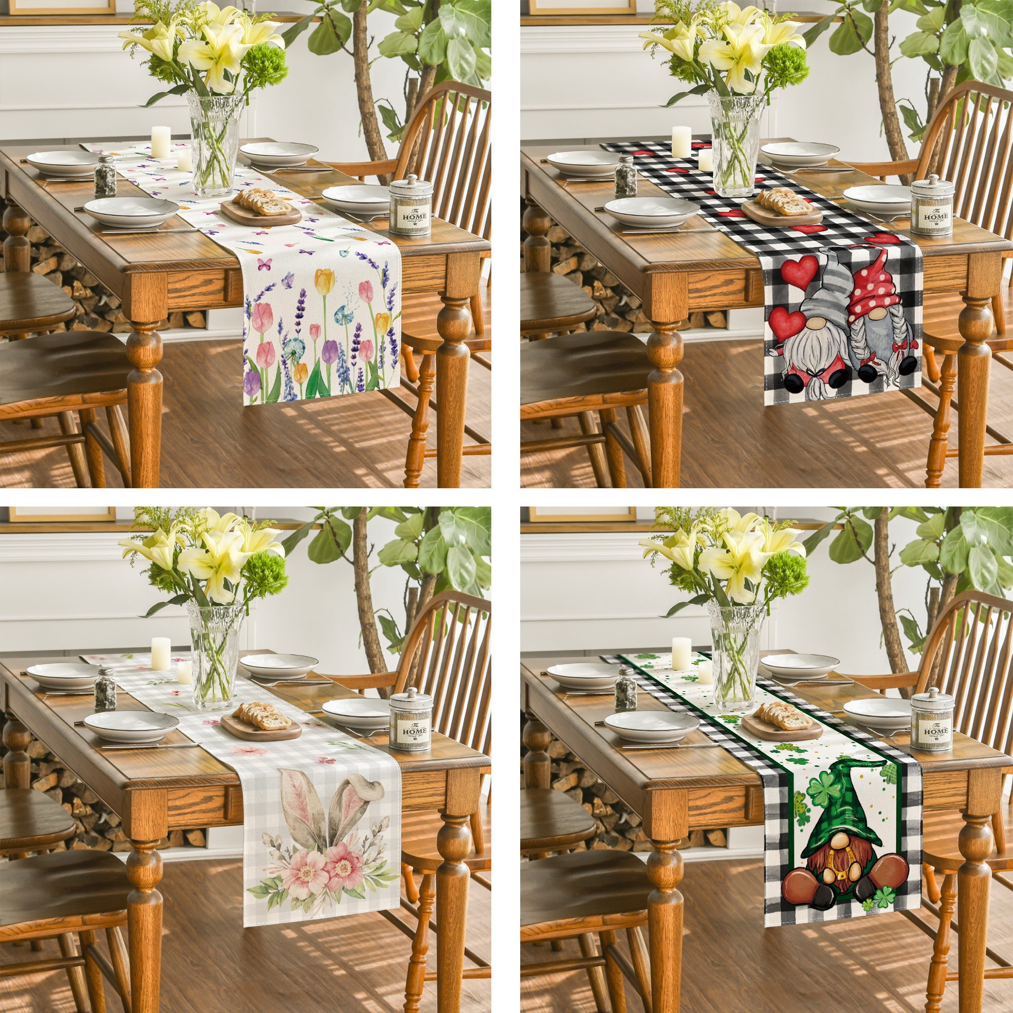 Smile All Seasons Seasonal Decorative Set of 12 Table Runner for Dining Table 13 x 72 Inch, Farmhouse Kitchen Dining Room Decoration