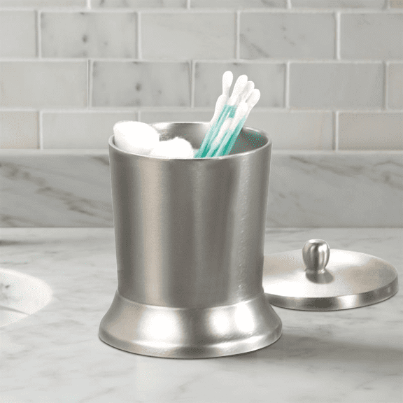 Stainless Steel Vanity Jar | Stylish Storage for Cotton Swabs,Sponges & Bath Salts | Decorative Canister for Bathroom,Bedroom | Brushed Pewter Finish