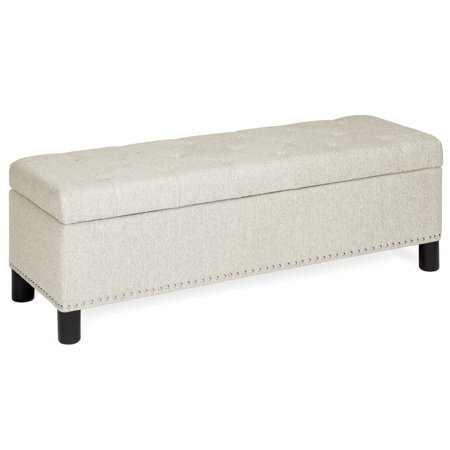 Best Choice Products 48in Upholstered Linen Fabric Multifunctional Rectangular Tufted Padded Ottoman Storage Bench Footrest Furniture for Entryway, Living Room, Bedroom w/ Stud Rivets, (Best Way To Store Cannabis)