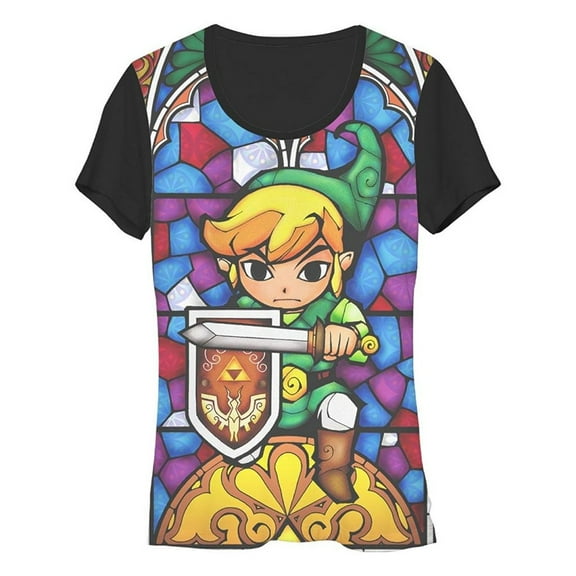 Nintendo Zelda Stained Glass Link Sublimation Juniors T-Shirt