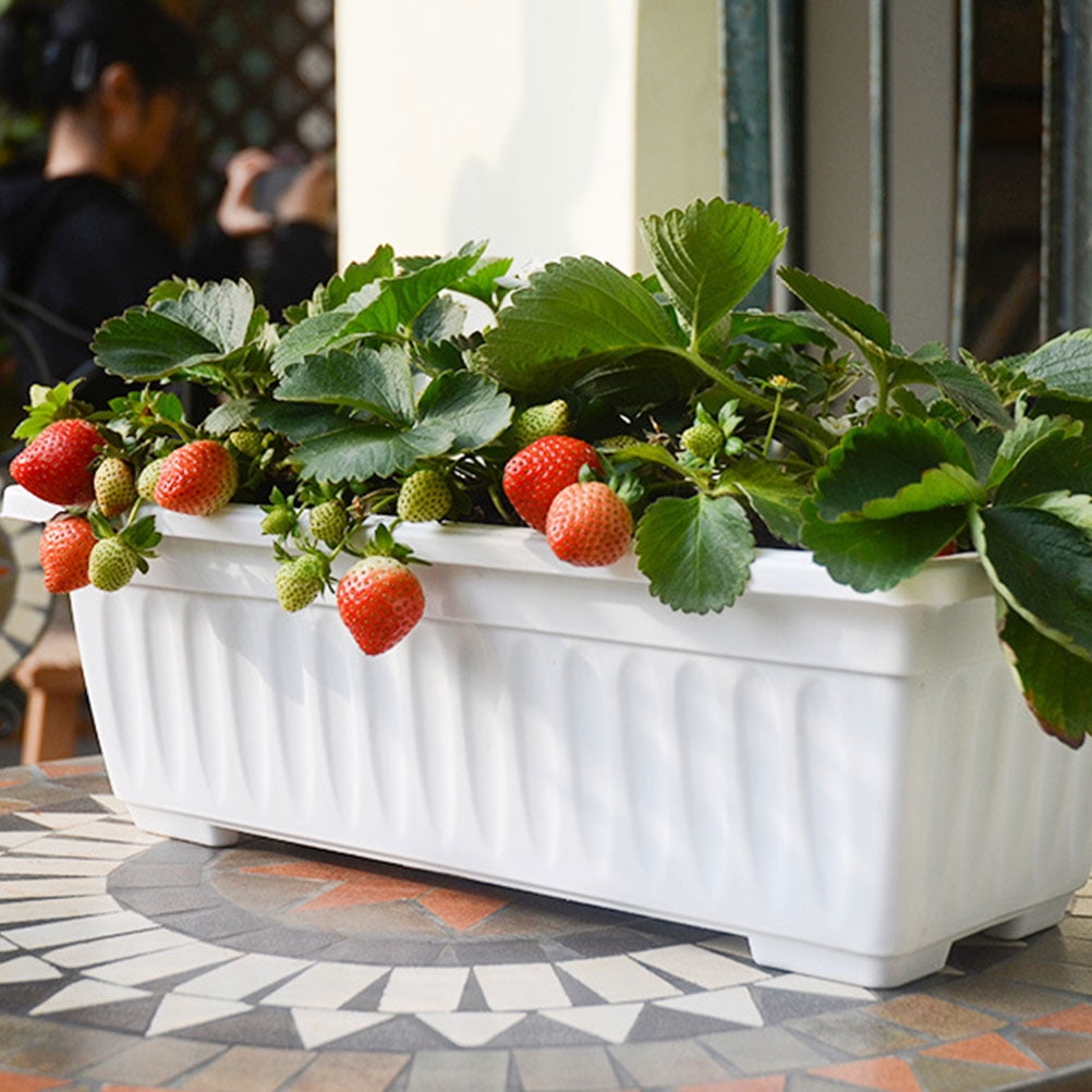 2pcs Plastic Vegetable Flower Boxes Rectangular Flower Pots with Saucers
