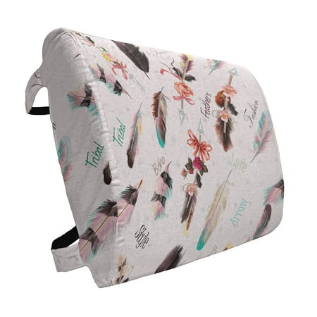 

Bohemian Lumbar Pillow Fashion Illustration Feathers with Floral Details and Ribbons Vintage Style Soft Back Cushion for Office Chairs with Adjustable Straps 14 x 13 Multicolor by Ambesonne