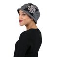 thumbnail image 2 of Womens Hat Luxury Fleece Cloche Ladies Cancer Headwear Chemo Winter Head Coverings Plush Double Layer Olivia (Charcoal), 2 of 3