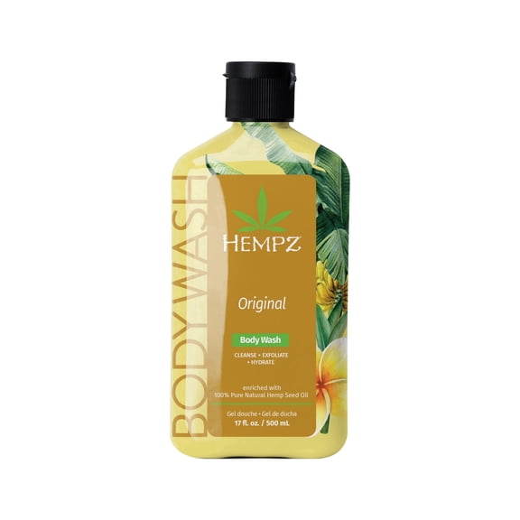 Hempz Original 3-in-1 Exfoliating & Hydrating Body Wash with Glycolic Acid and Floral/Banana Scent, 17 fl oz