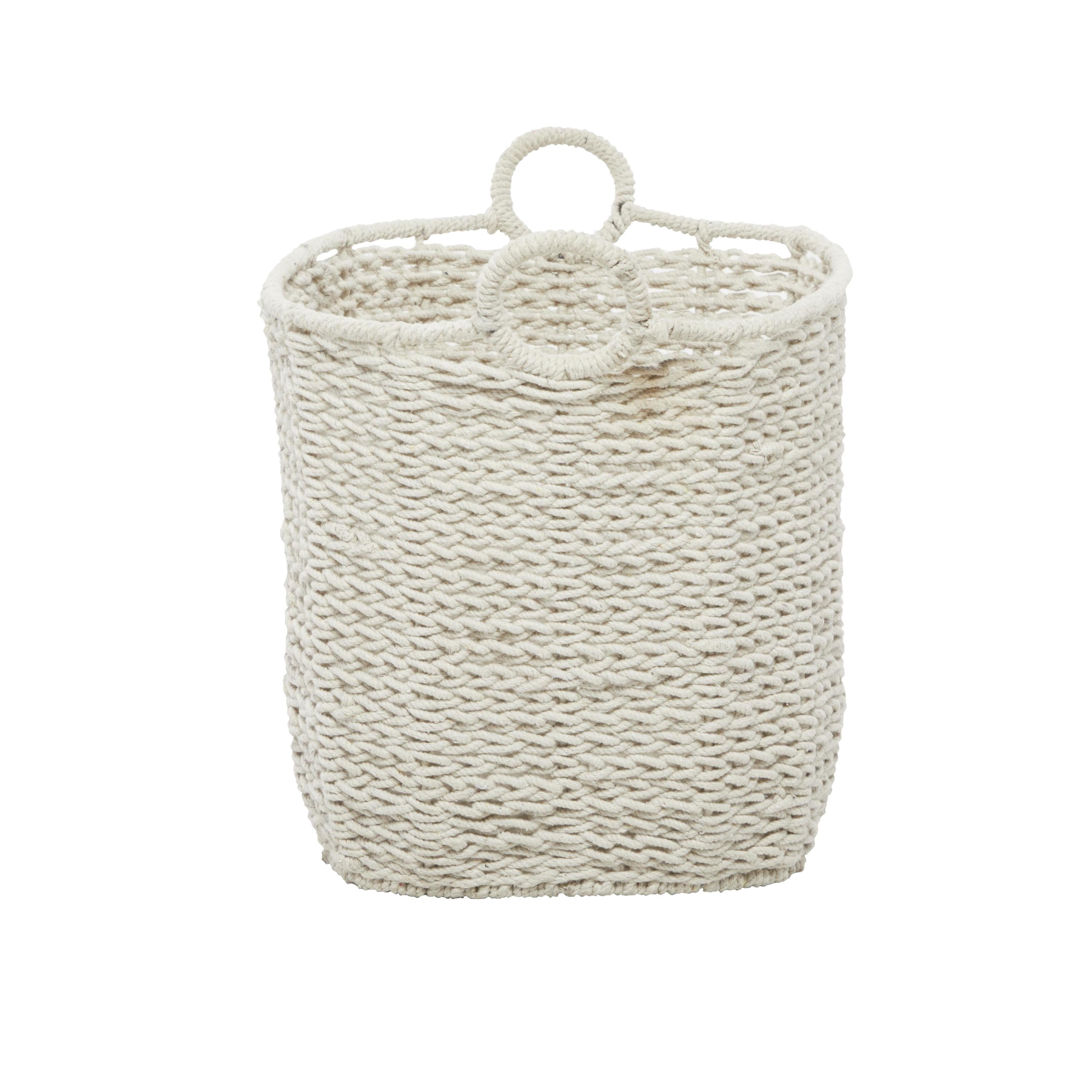 CosmoLiving by Cosmopolitan 22" x 18" White Cotton Fabric Handmade Storage Basket with Handles, 1-Piece