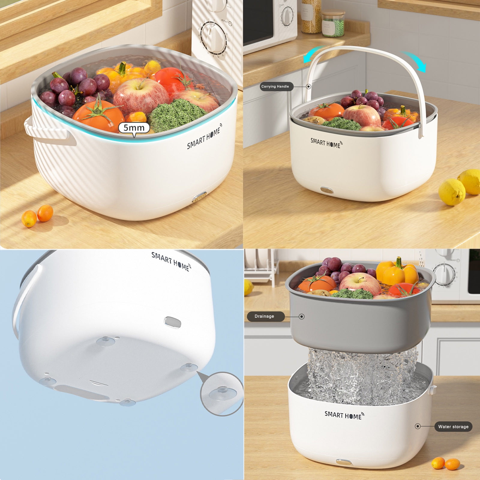 Clearance Fruit and Vegetable Washing Machine, Washing Basket Fruit and Vegetable Washing Machine for Fruit and Vegetable Quiet, Cleaning Machine Battery Power in Clearance