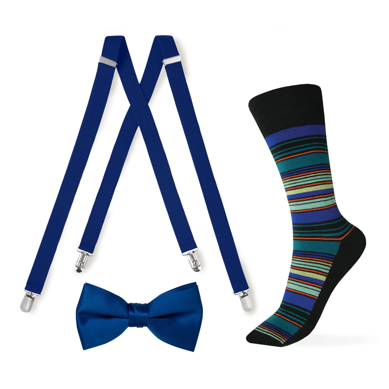 Royal Blue Suspender and Bow tie with Striped Sock